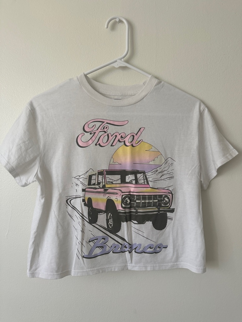 Ford White Tee with Pink and Yellow Bronco Graphic